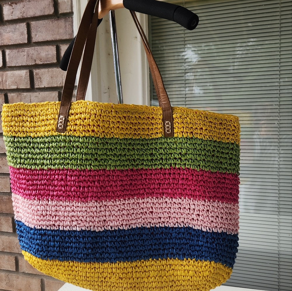 INC Colorful Striped Straw Tote Bag.  NWT - Picture 6 of 12
